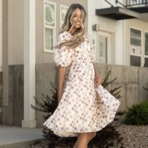 Polagram Floral Midi Dress in Cream and Purple